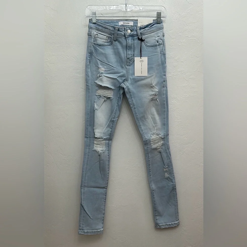 Distressed Super Light Wash Skinny Zenana Denim Pants